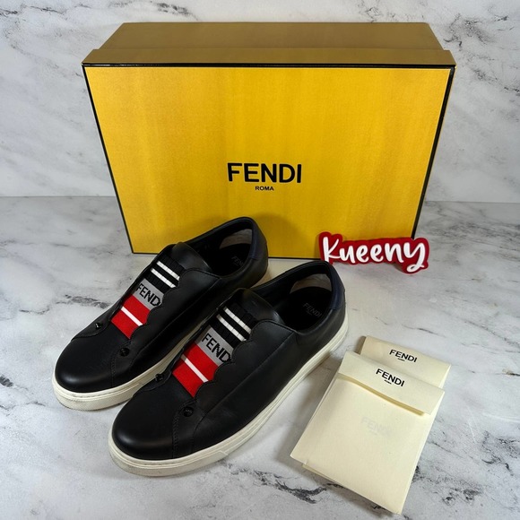 FENDI Rockoko Sneakers Slip On Scallop 39 Red/White/Black Box Authentic - Picture 1 of 10